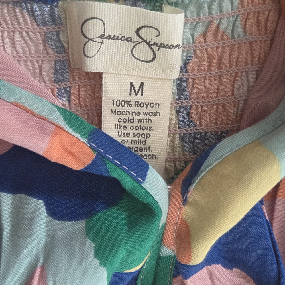 Jessica Simpson Floral Halter Maxi Dress Smocked Back Tiered Spring Summer Size - Picture 3 of 7